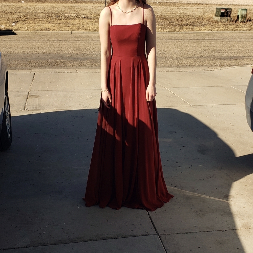 size 2 Jenny Yoo burgundy floor length gown.